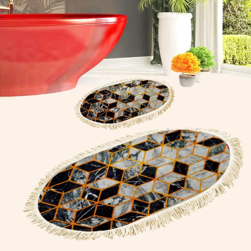 Velvet Bathroom Mat Set, 2 Pieces - Multicolor