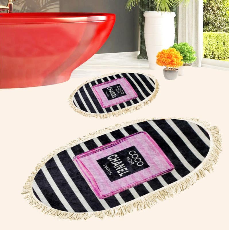 Velvet Bathroom Mat Set, 2 Pieces - Multicolor
