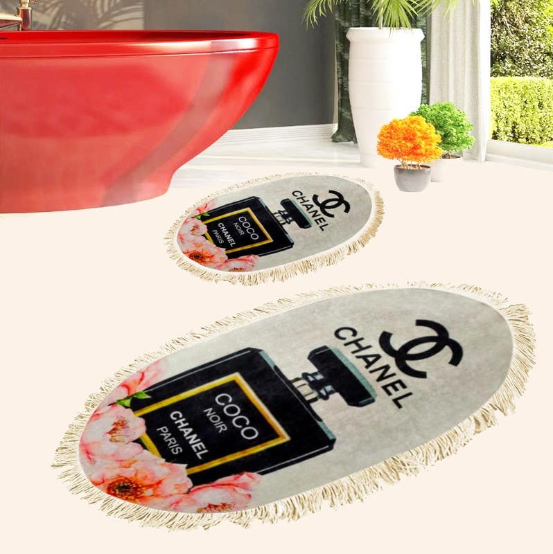 Velvet Bathroom Mat Set, 2 Pieces - Multicolor