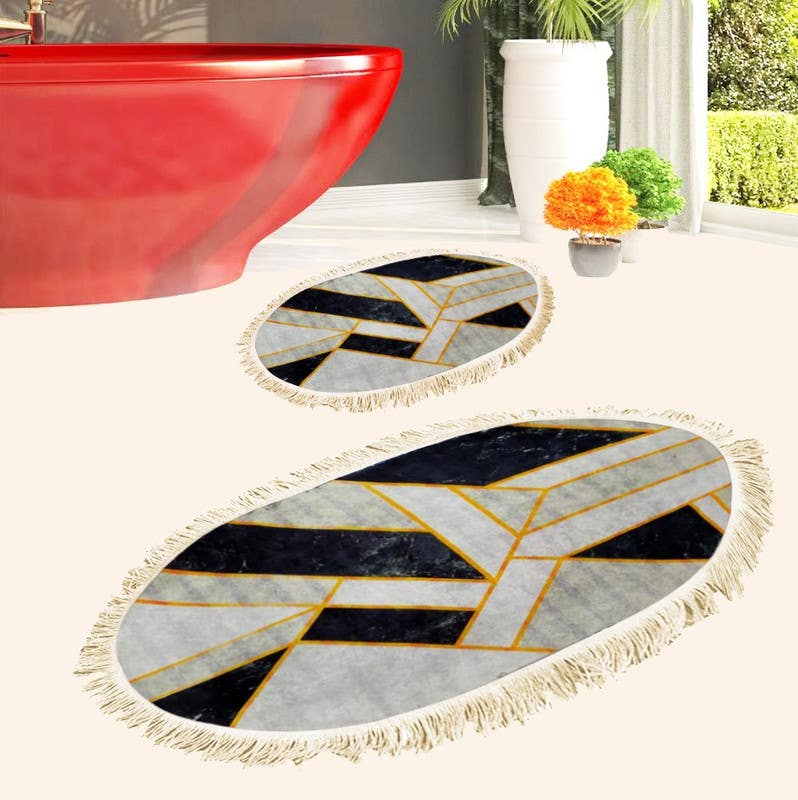 Velvet Bathroom Mat Set, 2 Pieces - Multicolor