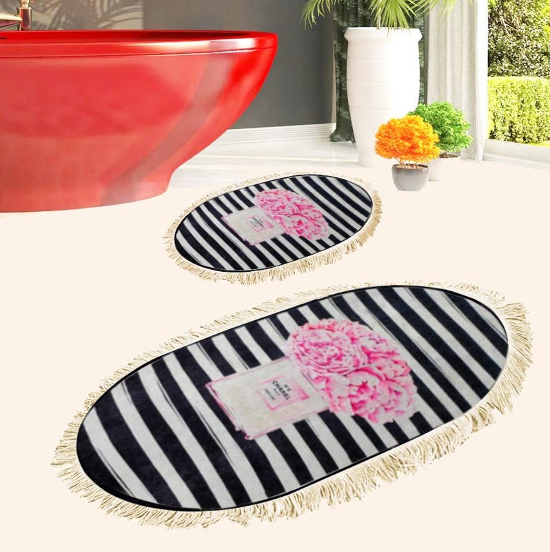 Velvet Bathroom Mat Set, 2 Pieces - Multicolor