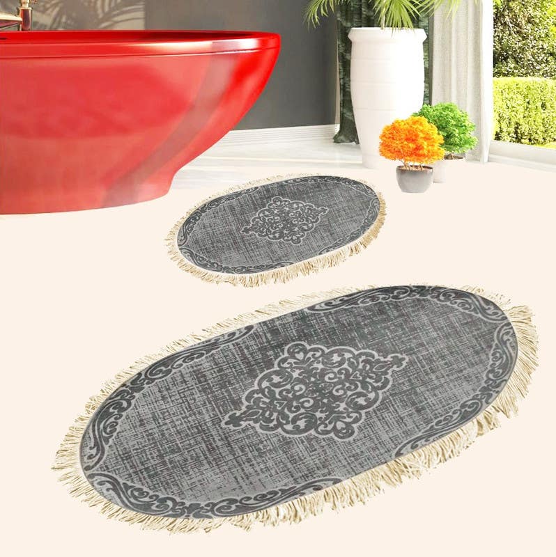 Velvet Bathroom Mat Set, 2 Pieces - Multicolor
