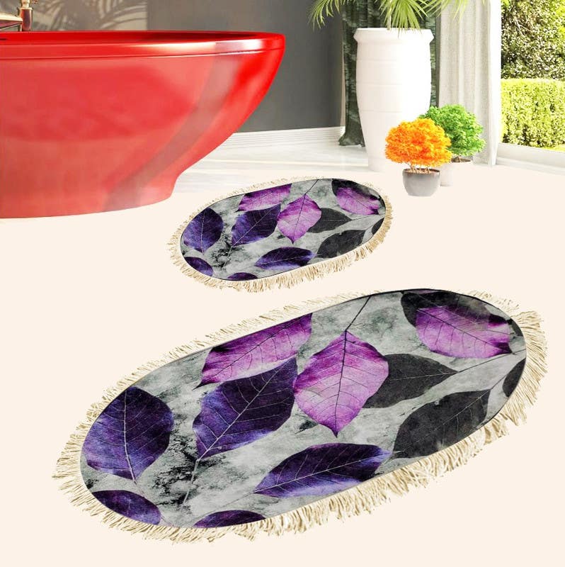 Velvet Bathroom Mat Set, 2 Pieces - Multicolor