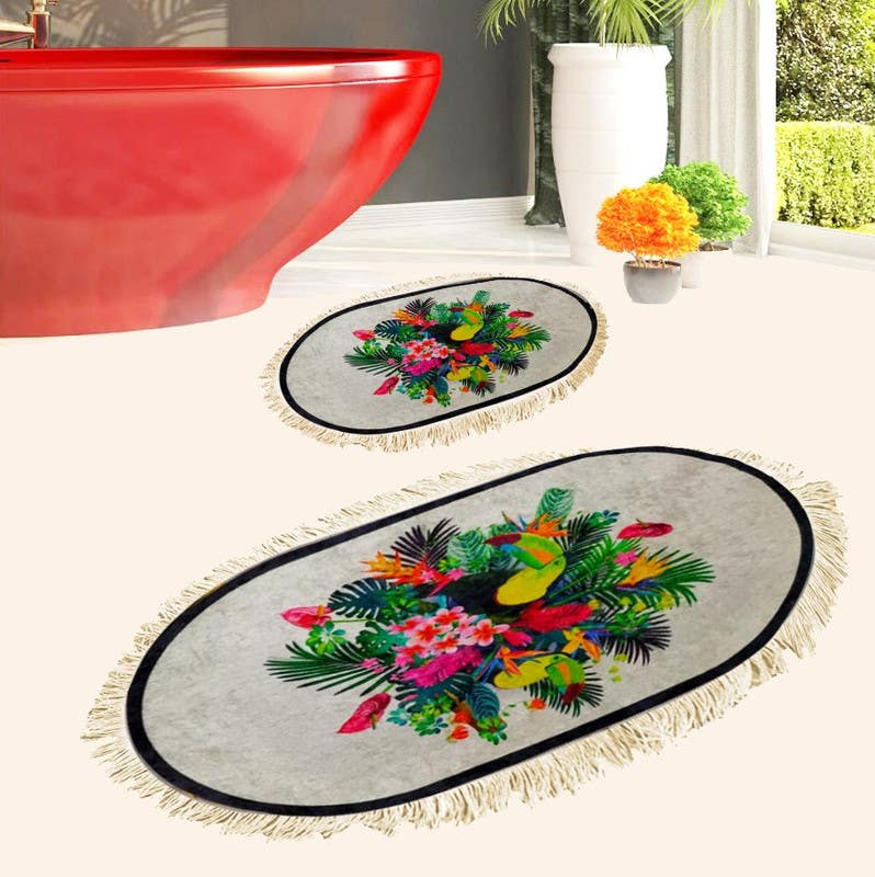 Velvet Bathroom Mat Set, 2 Pieces - Multicolor