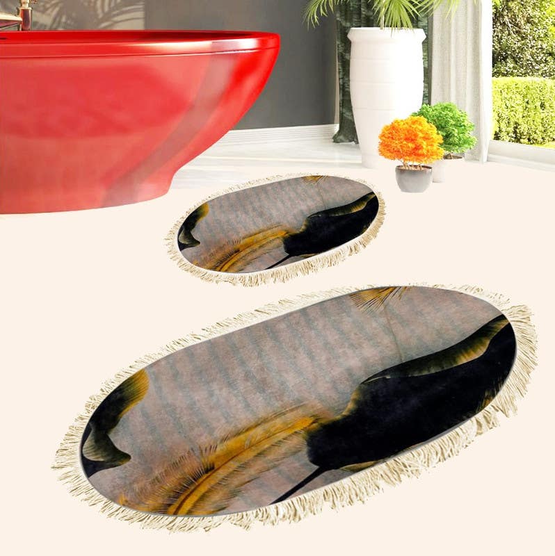 Velvet Bathroom Mat Set, 2 Pieces - Multicolor