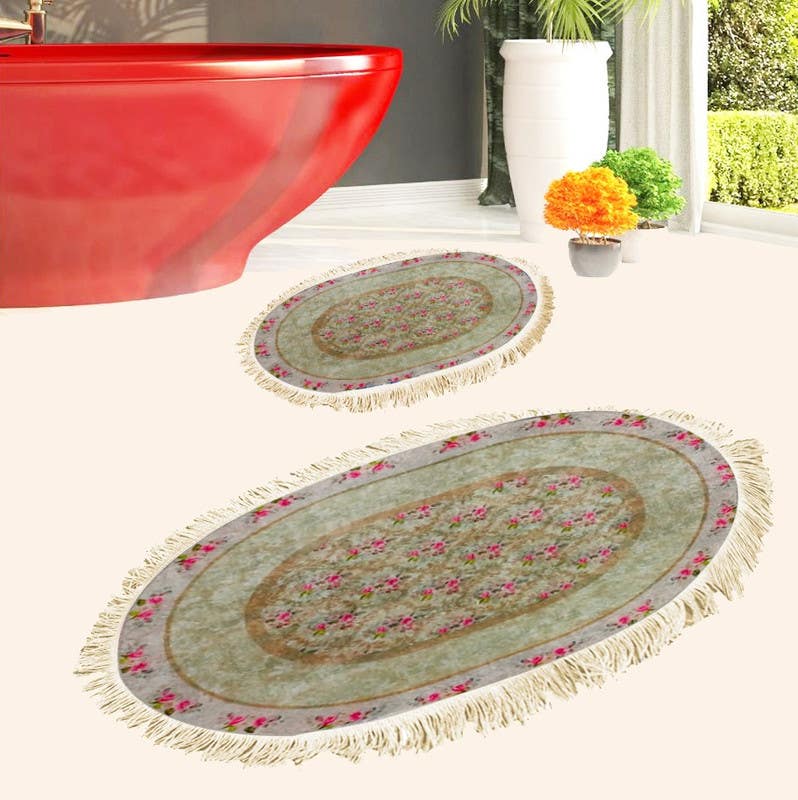 Velvet Bathroom Mat Set, 2 Pieces - Multicolor