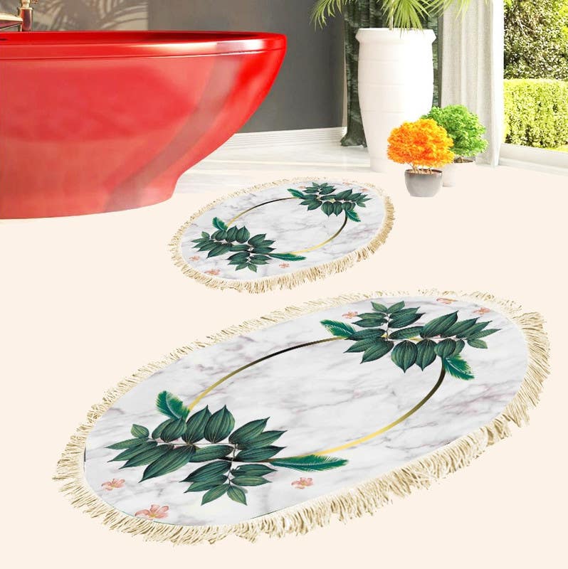Velvet Bathroom Mat Set, 2 Pieces - Multicolor