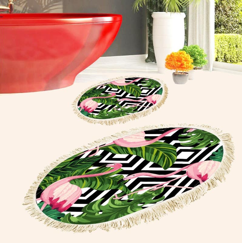 Velvet Bathroom Mat Set, 2 Pieces - Multicolor