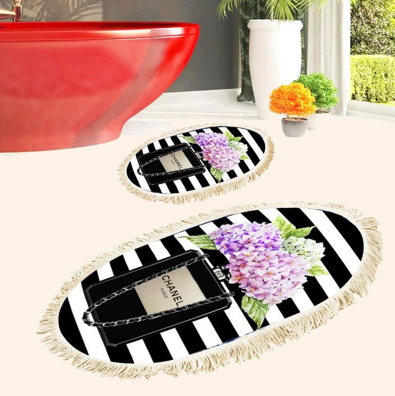 Velvet Bathroom Mat Set, 2 Pieces - Multicolor