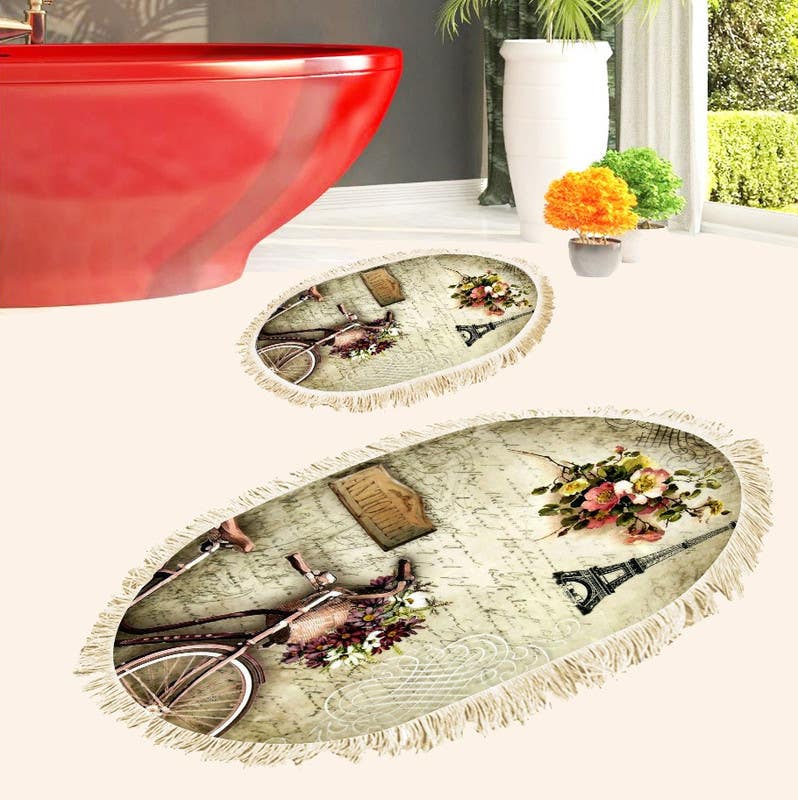 Velvet Bathroom Mat Set, 2 Pieces - Multicolor