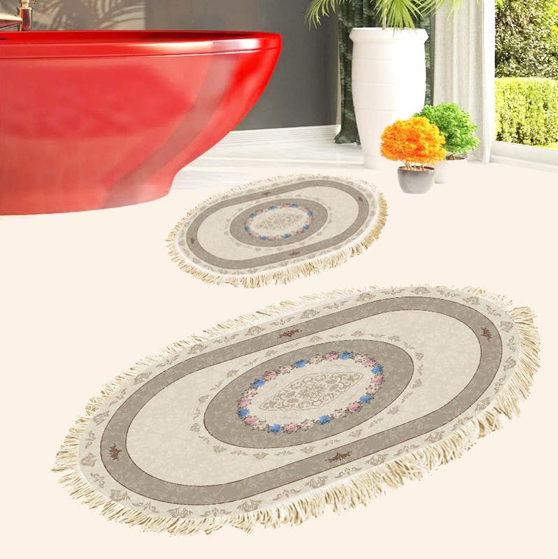 Velvet Bathroom Mat Set, 2 Pieces - Multicolor