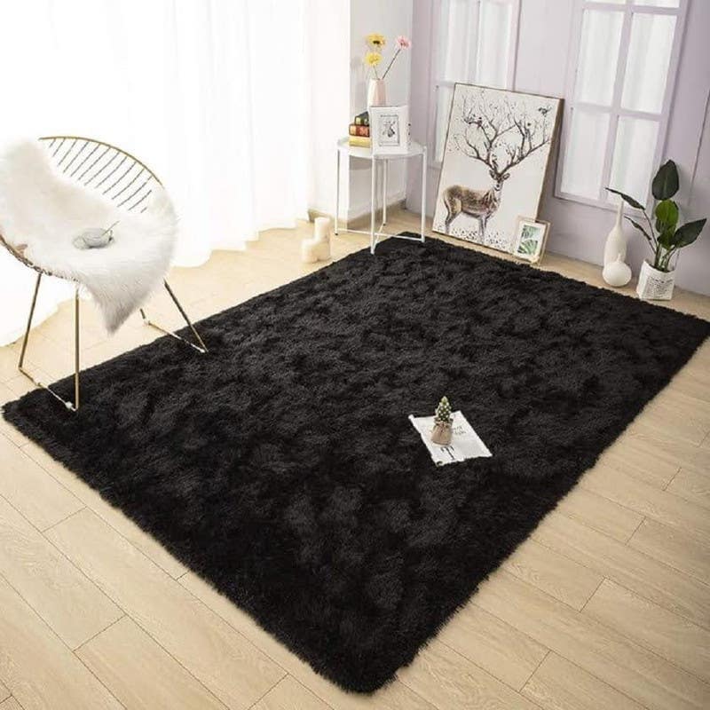 Fur Rug, 150×150 cm - Black