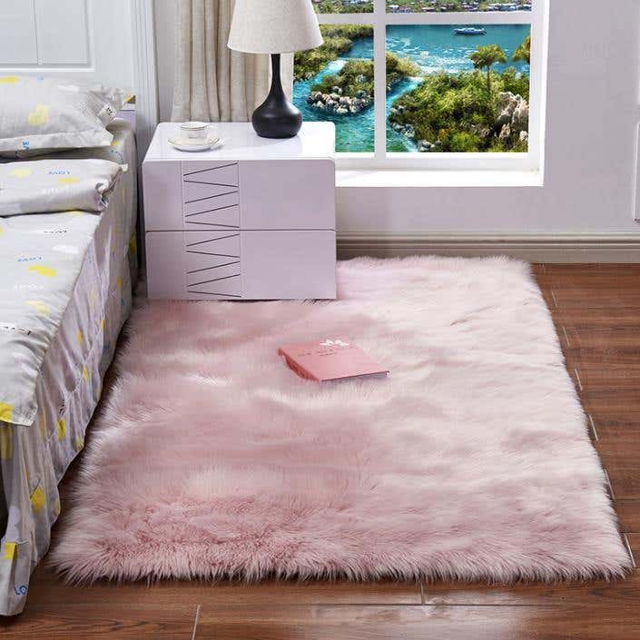 Fur Rug, 150×150 cm - Pink