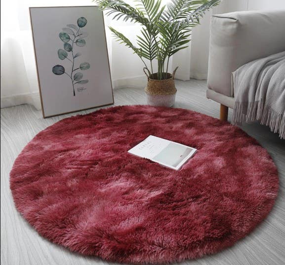 Fur Rug, 150×150 cm - Burgundy