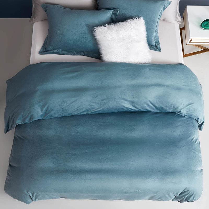 Velvet Quilt Cover Set, 4 Pieces, 240×200 cm - Teal