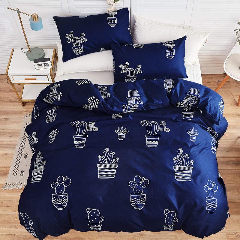 Cotton Quilt Cover Set, 4 Pieces, 240×200 cm - Dark Blue