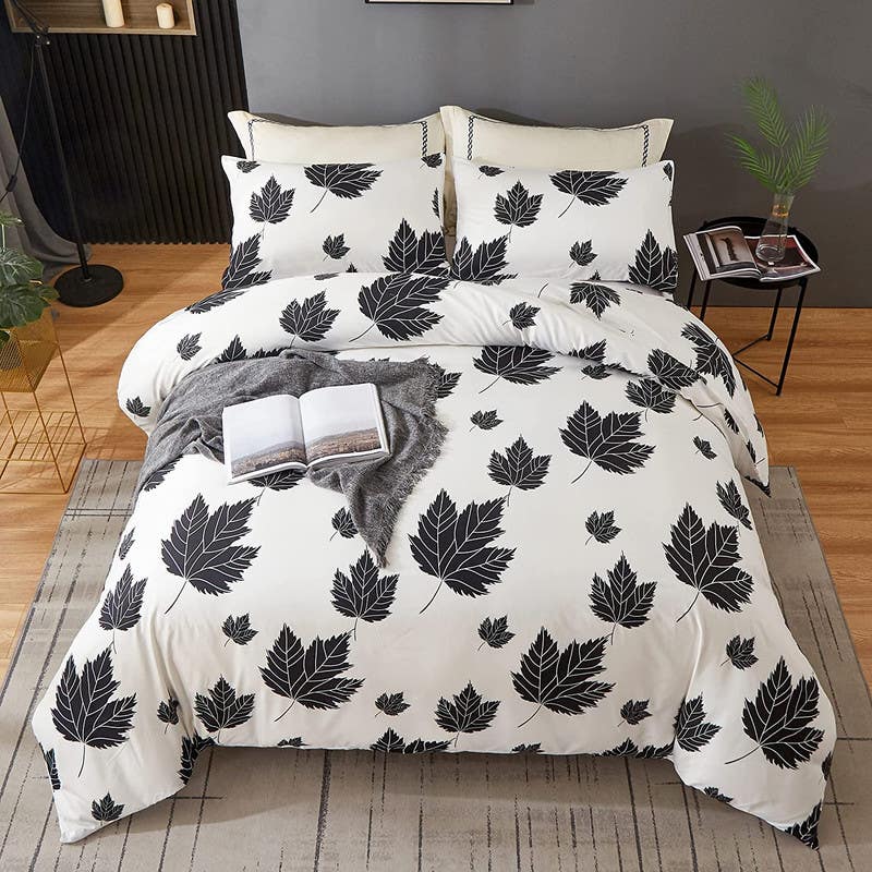 Cotton Quilt Cover Set, 4 Pieces, 240×200 cm - White Black