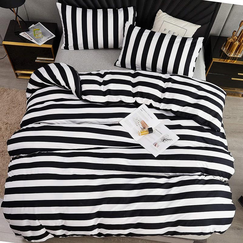 Cotton Quilt Cover Set, 4 Pieces, 240×200 cm - Black White
