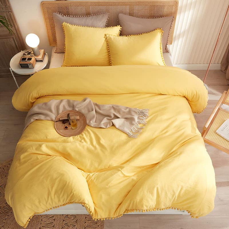 Cotton Quilt Cover Set, 4 Pieces, 240×200 cm - Yellow