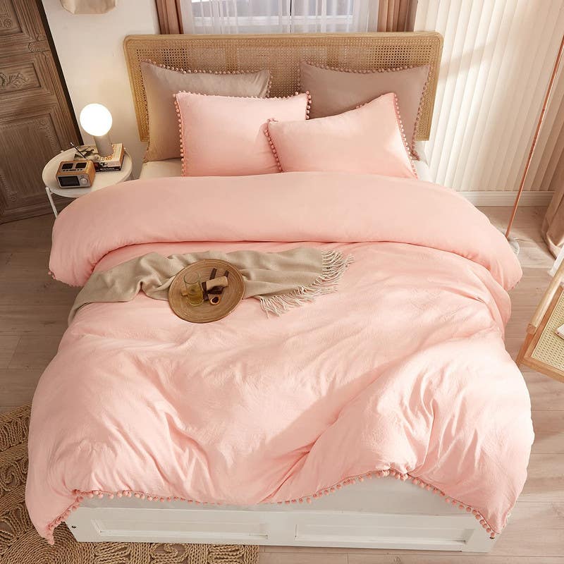 Cotton Quilt Cover Set, 4 Pieces, 240×200 cm - Light Pink