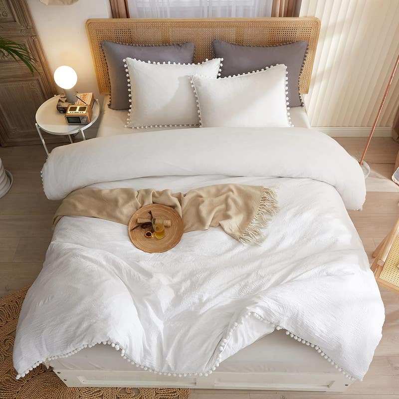 Cotton Quilt Cover Set, 4 Pieces, 240×200 cm - White