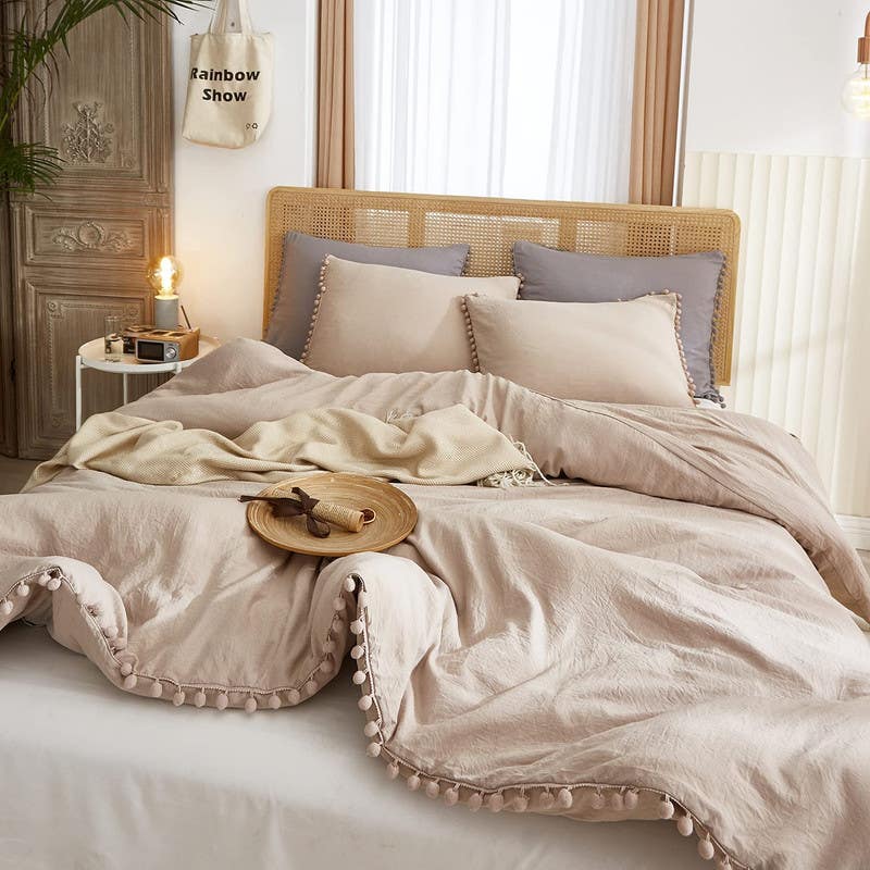 Cotton Quilt Cover Set, 4 Pieces, 240×200 cm - Beige