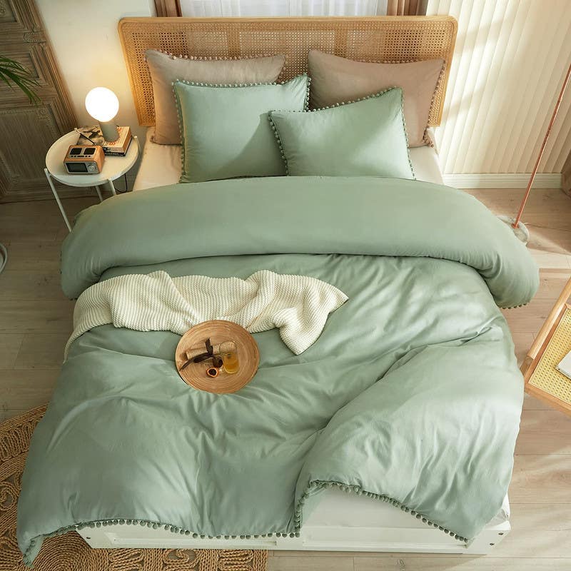 Cotton Quilt Cover Set, 4 Pieces, 240×200 cm - Light Green