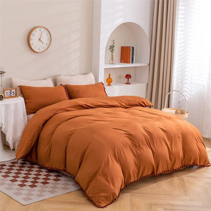 Cotton Quilt Cover Set, 4 Pieces, 240×200 cm - Orange