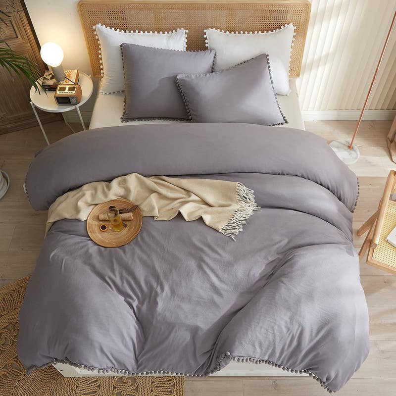 Cotton Quilt Cover Set, 4 Pieces, 240×200 cm - Grey