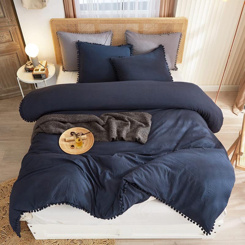Cotton Quilt Cover Set, 4 Pieces, 240×200 cm - Navy