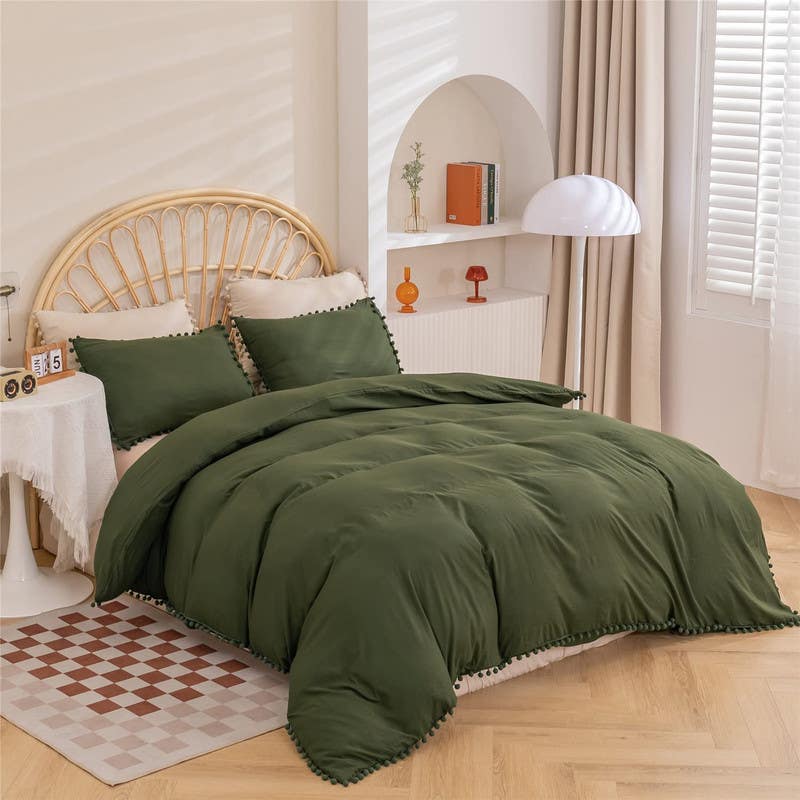 Cotton Quilt Cover Set, 4 Pieces, 240×200 cm - Olive