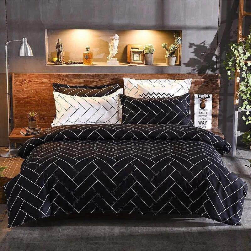 Cotton Quilt Cover Set, 4 Pieces, 240×200 cm - Black White