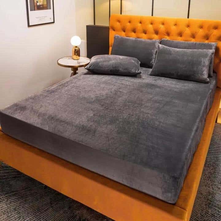 Velvet Mattress Cover Set, 3 Pieces, 240×240 cm - Dark Grey