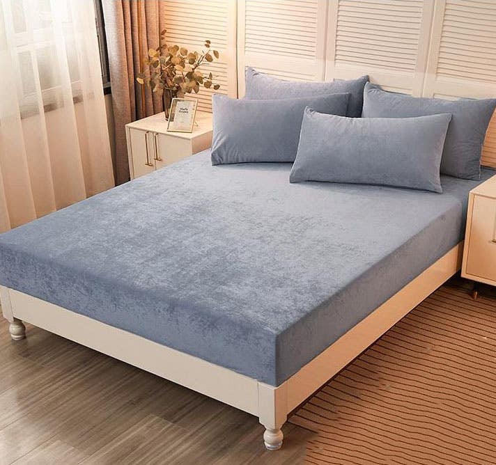Velvet Mattress Cover Set, 3 Pieces, 240×240 cm - Light Grey