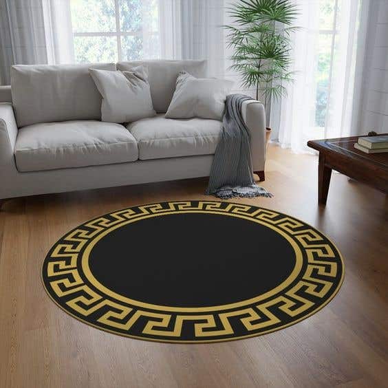 Velvet Round Rug, 180×180 cm - Black Gold