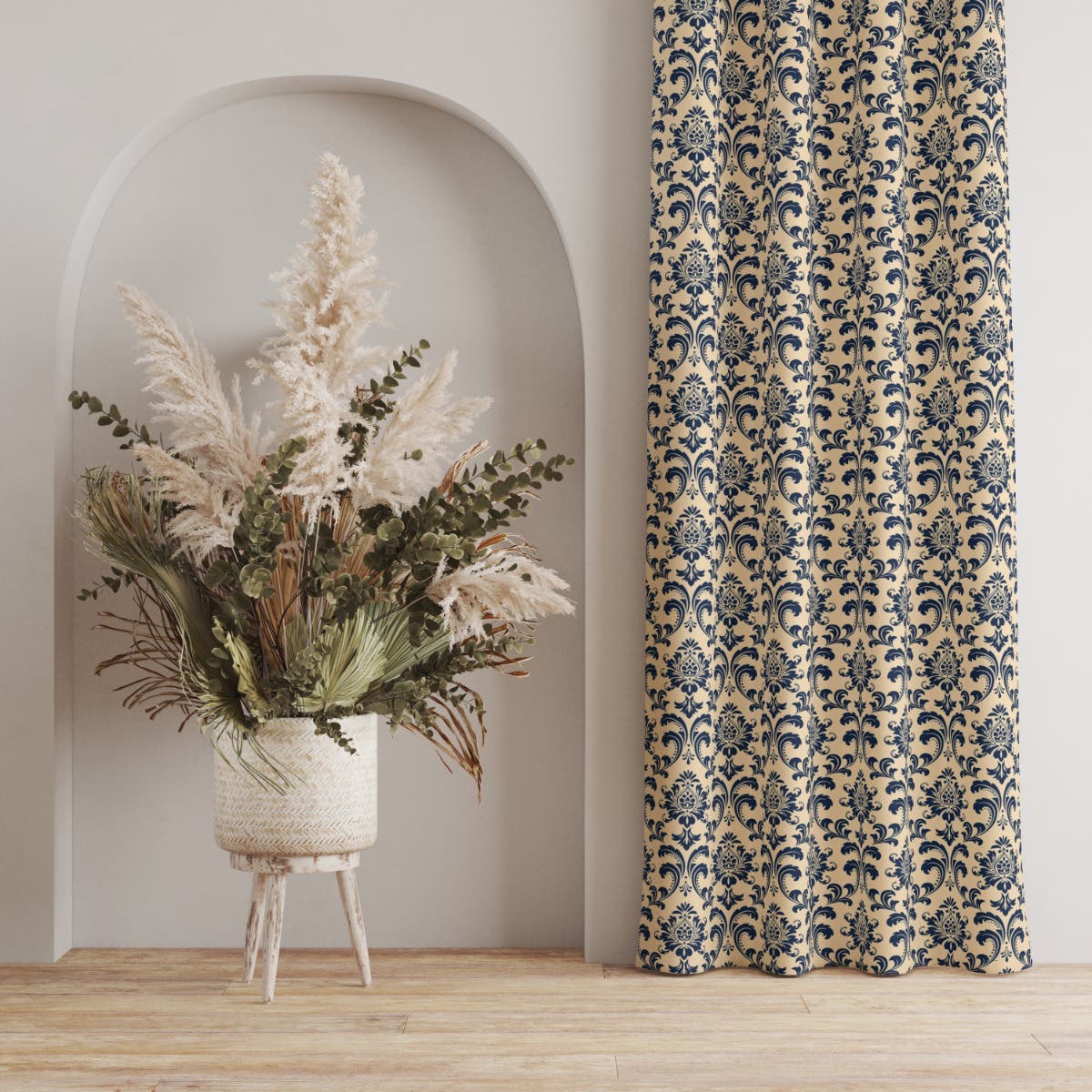 Velvet Curtain, 1 Piece, 250×145 cm - Yellow Blue