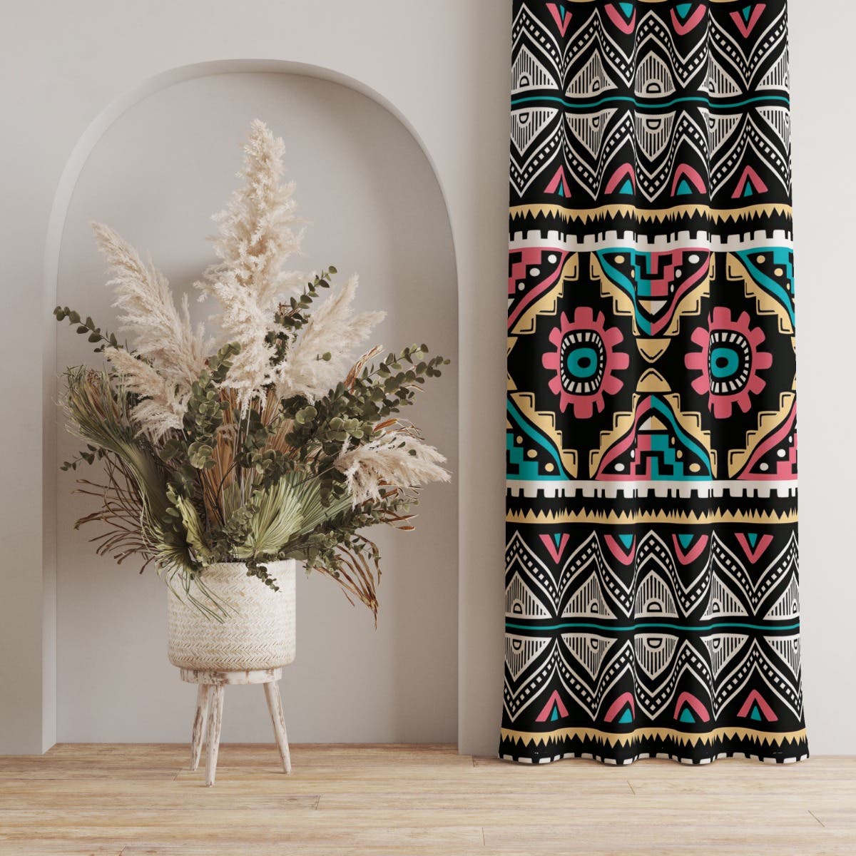 Velvet Curtain, 1 Piece, 250×145 cm - Multicolor