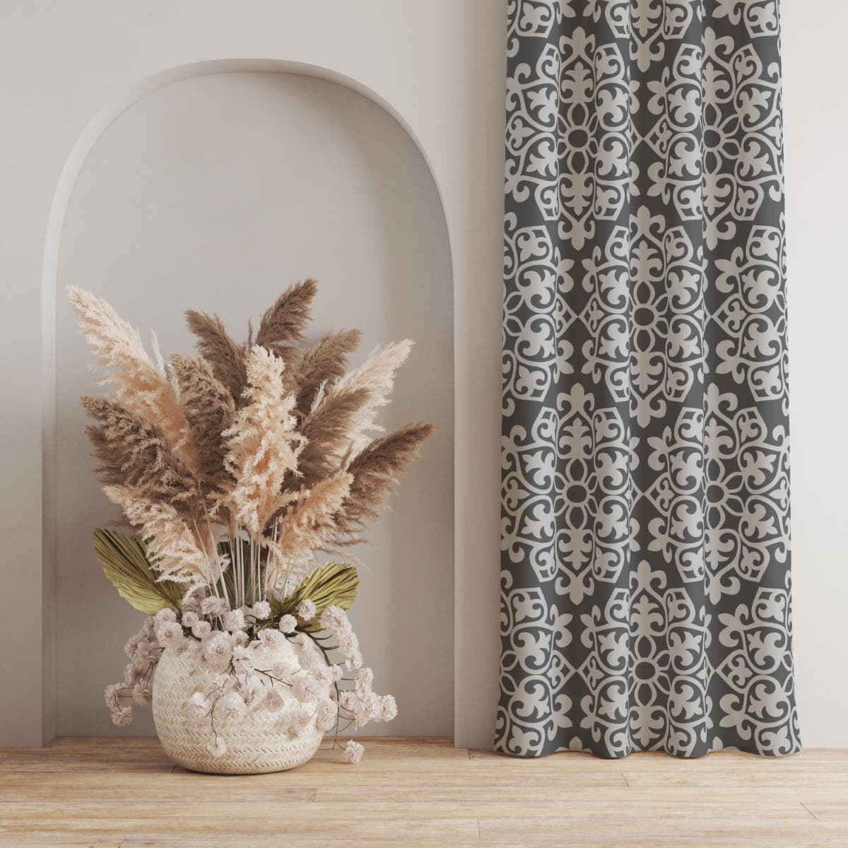 Velvet Curtain, 1 Piece, 250×145 cm - Off White Grey