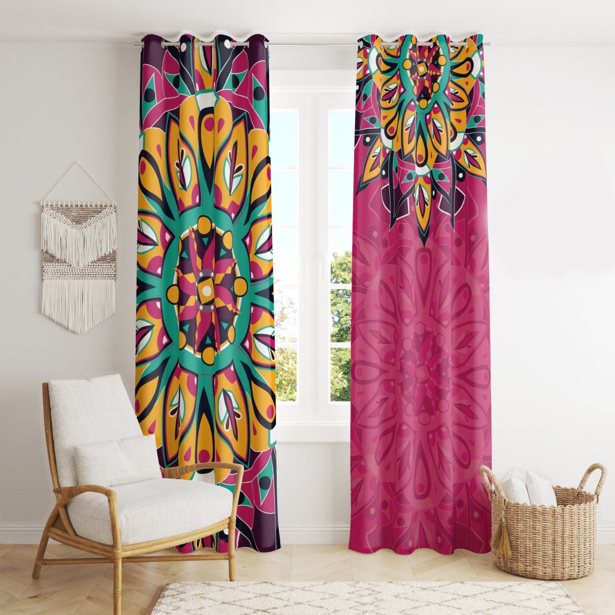 Velvet Curtain, 2 Pieces, 270×145 cm - Multicolor