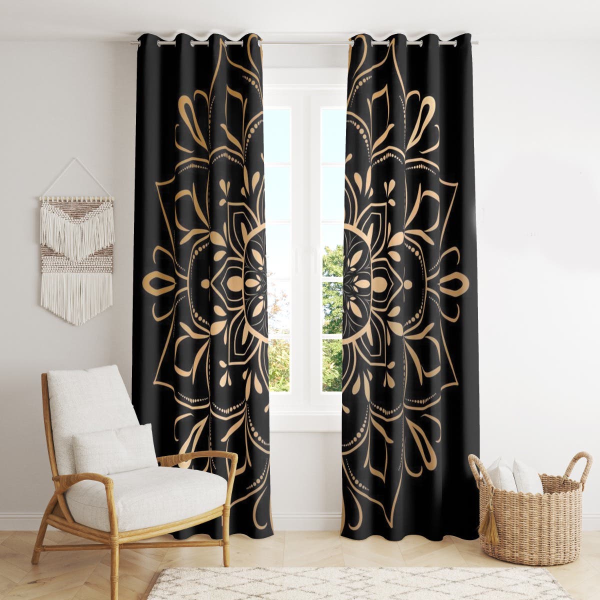Velvet Curtain, 2 Pieces, 270×145 cm - Black Gold