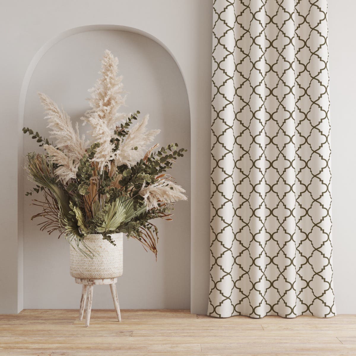 Velvet Curtain, 1 Piece, 250×145 cm - Brown Off White