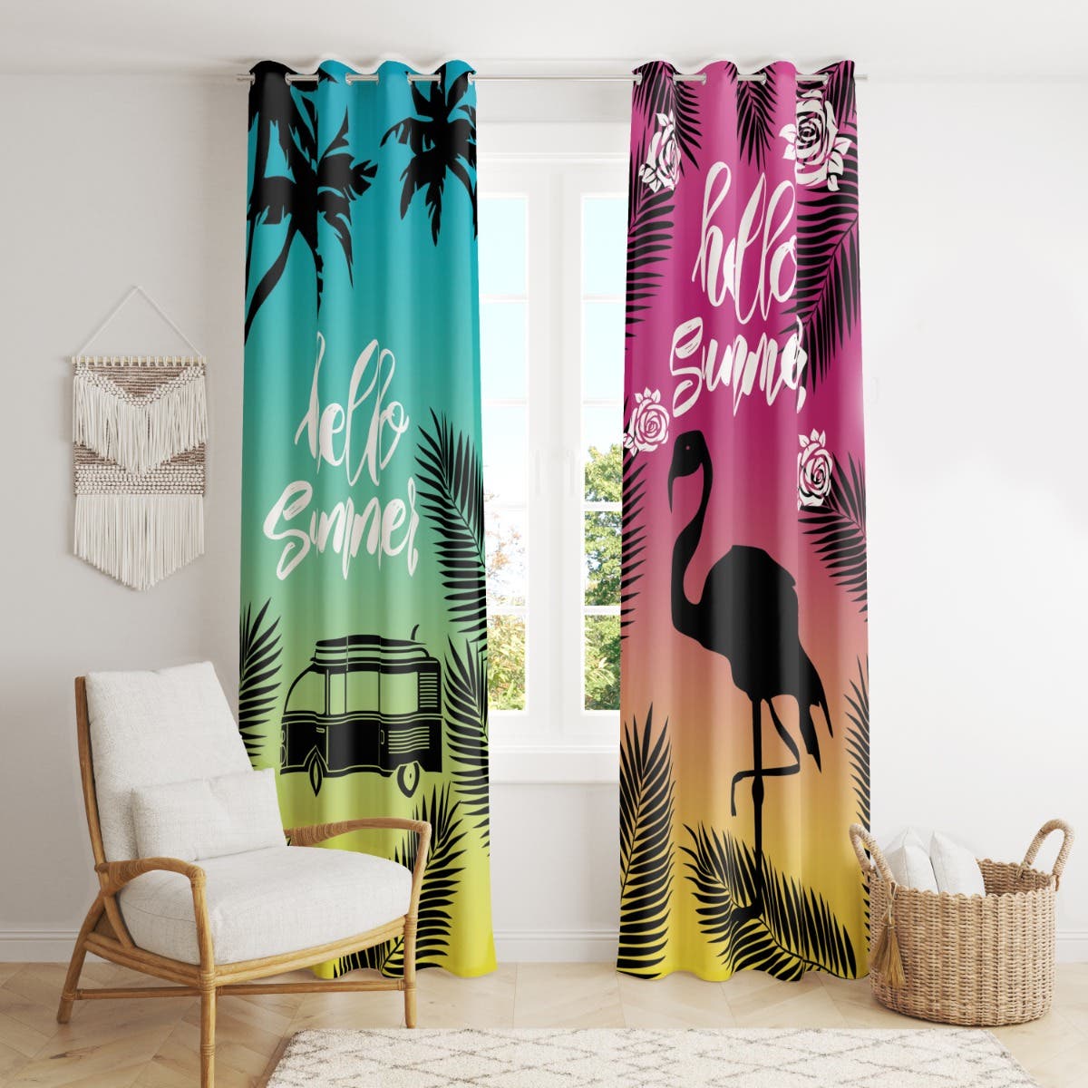 Velvet Curtain, 2 Pieces, 270×145 cm - Multicolor