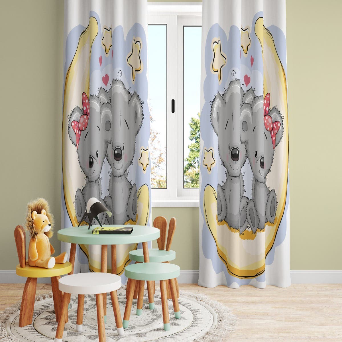 Velvet Children's Room Curtain, 2 Pieces, 270 x 145 cm - Multicolor