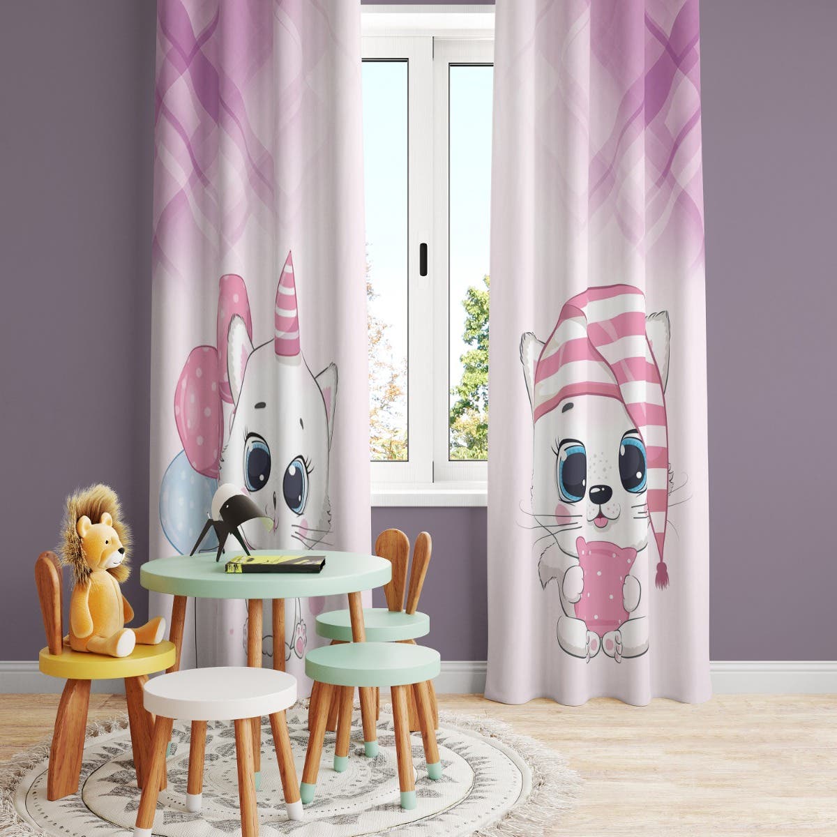 Velvet Children's Room Curtain, 2 Pieces, 270 x 145 cm - Multicolor
