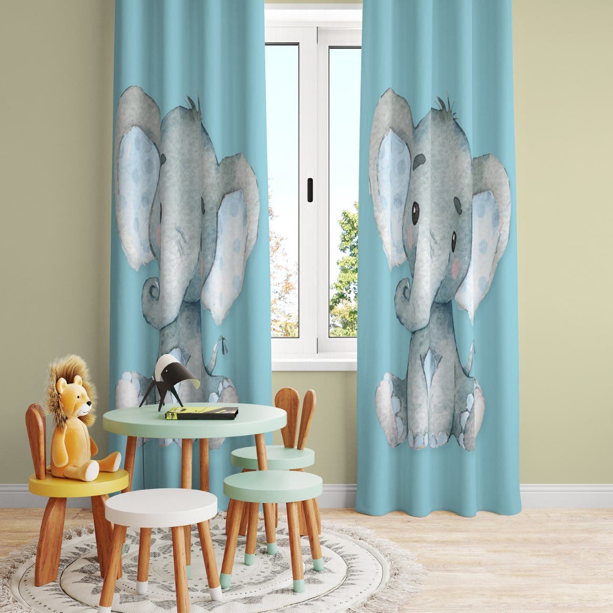 Velvet Children's Room Curtain, 2 Pieces, 270 x 145 cm - Multicolor