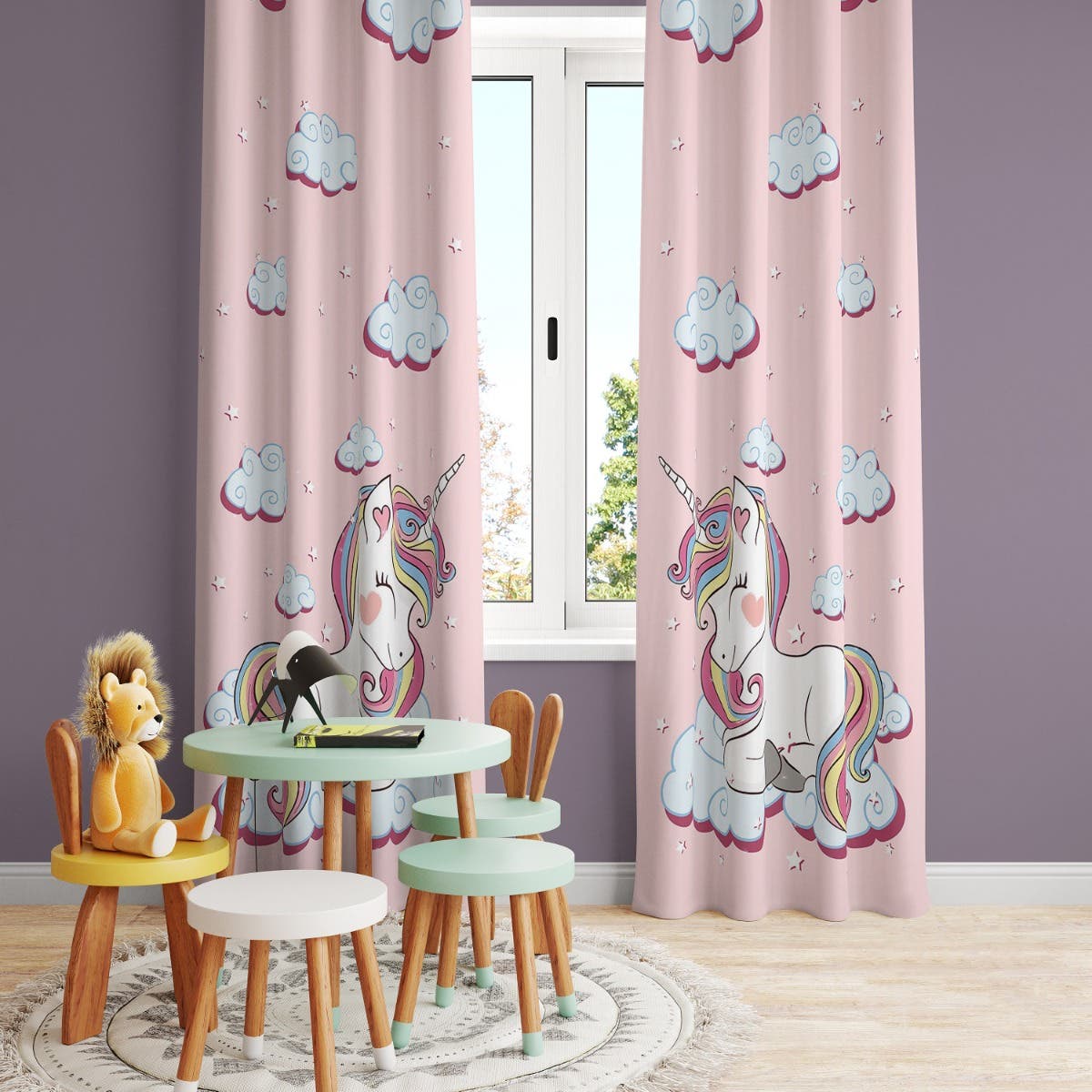 Velvet Children's Room Curtain, 2 Pieces, 270 x 145 cm - Multicolor