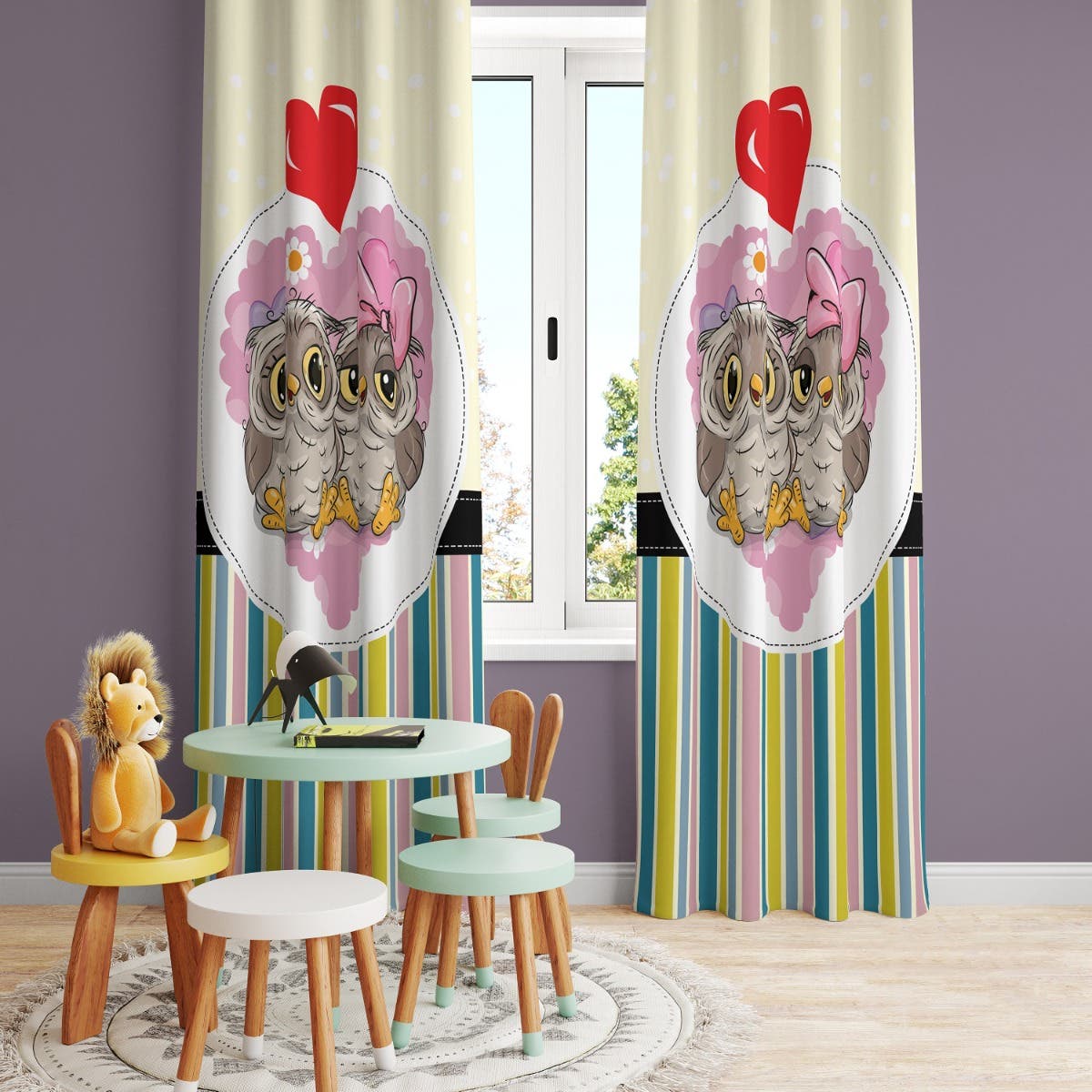 Velvet Children's Room Curtain, 2 Pieces, 270 x 145 cm - Multicolor