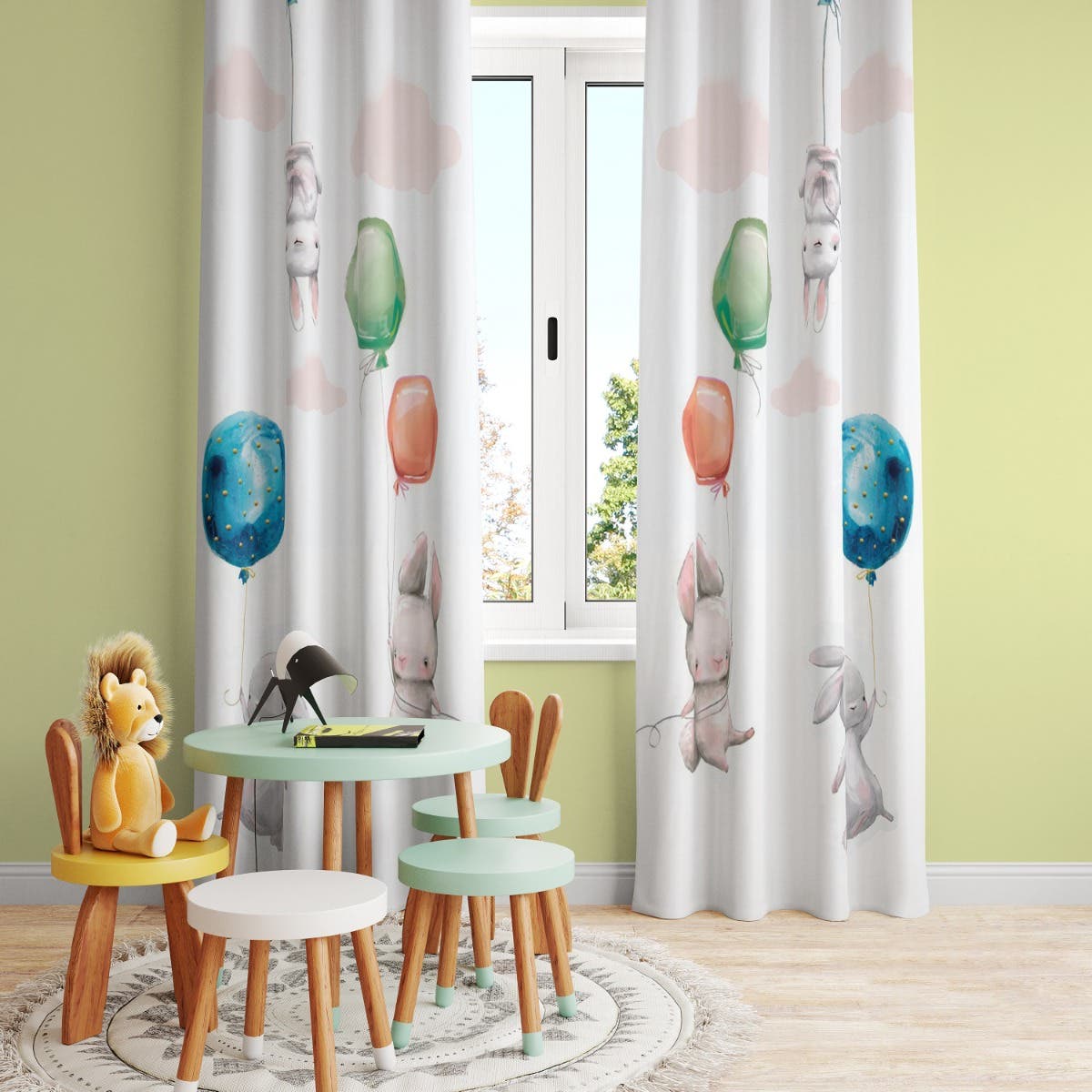 Velvet Children's Room Curtain, 2 Pieces, 270 x 145 cm - Multicolor
