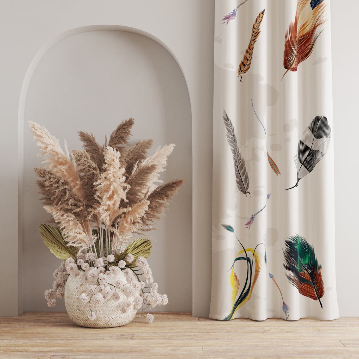 Velvet Curtain, 1 Piece, 250×145 cm - Multicolor