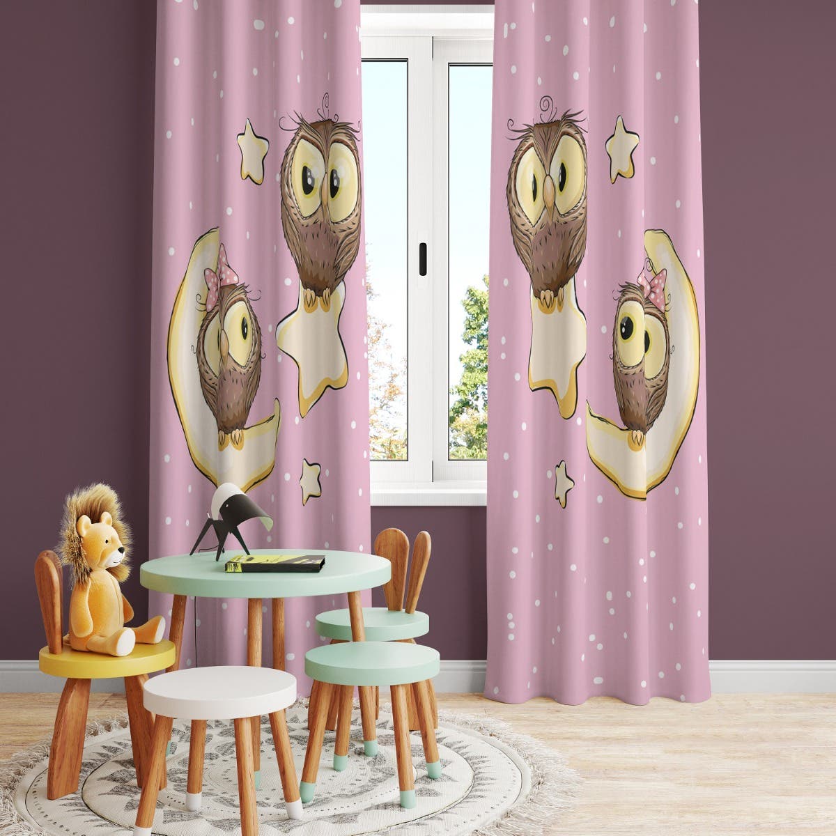 Velvet Children's Room Curtain, 2 Pieces, 270 x 145 cm - Multicolor